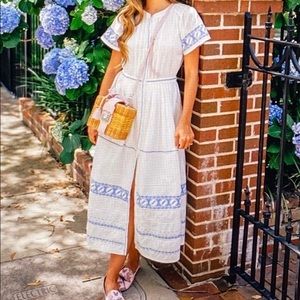 NWOT Very RARE Love Shack Fancy Blue & White Chloe dress, Size Large